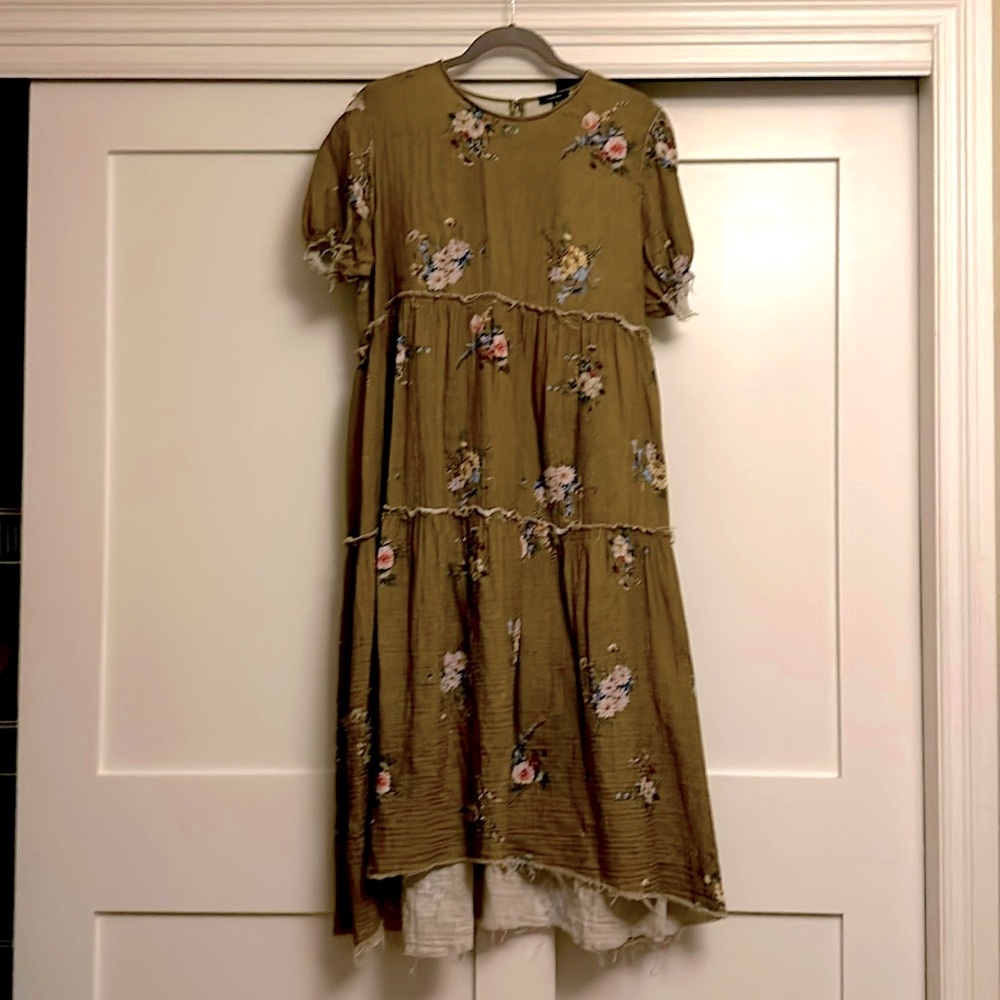R13 SHREDDED RELAXED MIDI DRESS - FLORAL